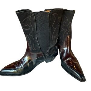 Vintage Donald J Pliner Black & Ox Blood leather mid hi cowboy boots sz 7